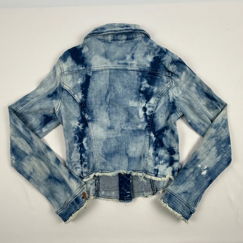 Anthropologie Pilcro Blue Tie Dye Denim Jacket XS Raw Hem Acid Wash Cropped - Picture 2 of 13